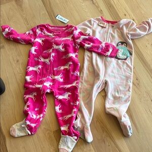 Pink Unicorn and Cream Penguin Kids One Piece pajama 2T